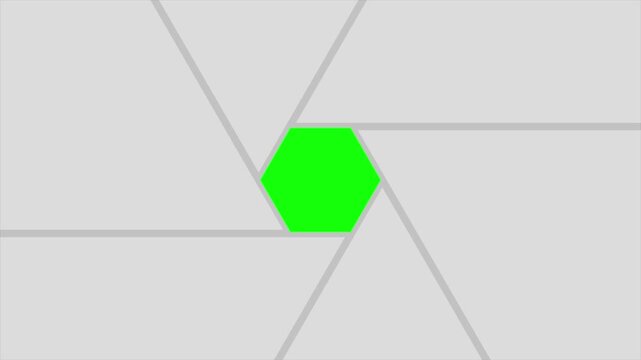 Iris Shutter Transition Animation with Chroma Key Background. Animated Camera Aperture Reveal with Green Screen. 4k footage background animation