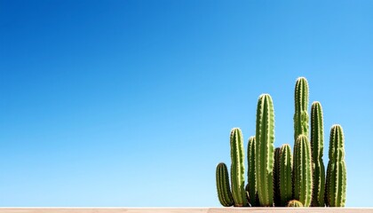 快晴の青空の下、砂の砂漠のサボテン