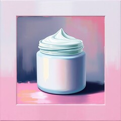 Creamy jar with pastel background.