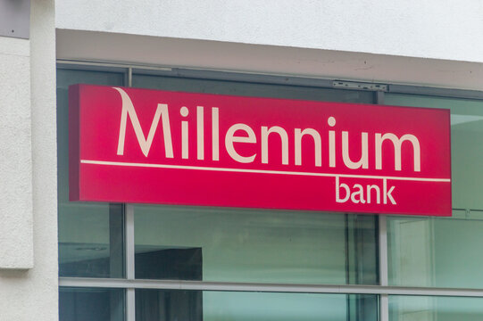 Krakow, Poland - July 27, 2025: Logo of Millennium Bank.