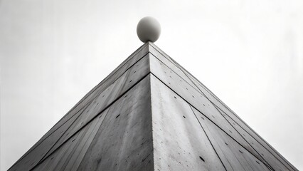 Minimal black and white architecture with sphere on roof peak