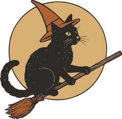 Broomstick Cat svg, Witch Cat svg,
