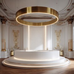 Grand White Reception Area With Golden Accents