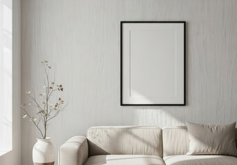 Empty interior room with wooden floor window and picture frame on wall