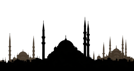 Silhouetted mosque skyline at night
