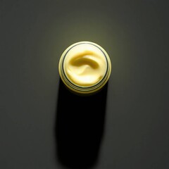 Creamy yellow jar with dark background.