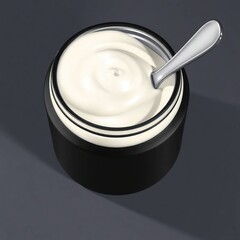 Creamy Yogurt in Jar with Spoon.