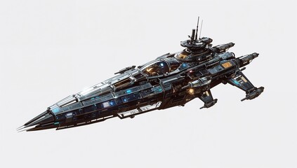 Futuristic interstellar spacecraft glides through the cosmos, advanced technology exploration and sci-fi adventure