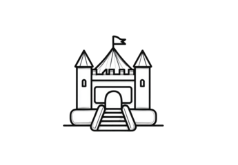 Simple, black and white inflatable castle graphic