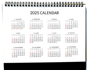 2025 calendar, 2025 desk calendar on white background, 12 month desk calendar, new plan for 2025.