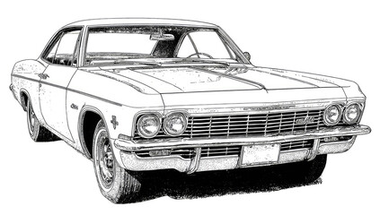 Monochrome drawing of a classic coupe