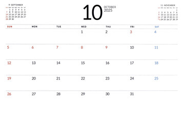 October 2025 calendar with white background, new plans for 2025