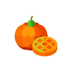 Isometric illustration of a pumpkin and a pumpkin waffle
