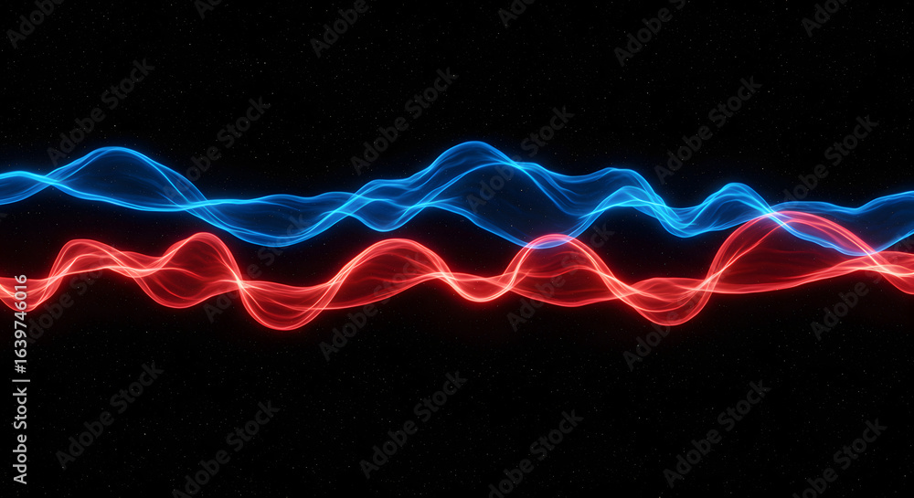 Aufkleber abstract glowing waves against a starry background, representing dynamic energy and technological ad