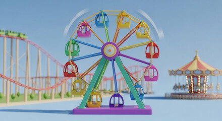 Joyful Amusement Park with Colorful Ferris Wheel and Rides