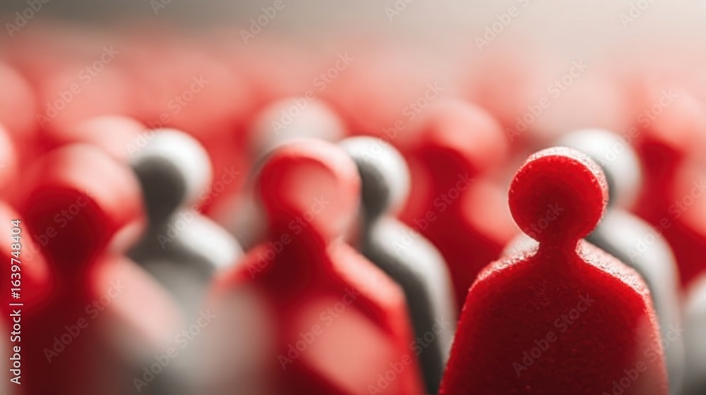 Poster red figure standing out from a crowd symbolizes the concept of resource alignment and matching peopl