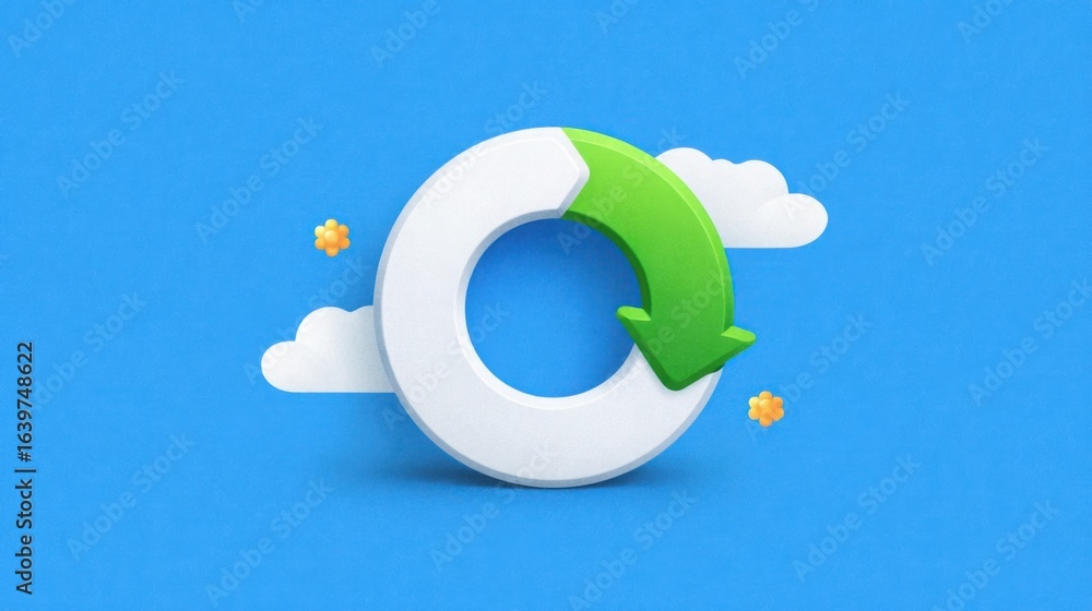 Poster unique green arrow shaped like a cloud representing process restart and clean execution in creative 