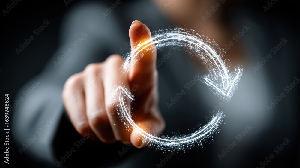 Aufkleber person's hand touching circular progress icon to realign current status and resync project progress 