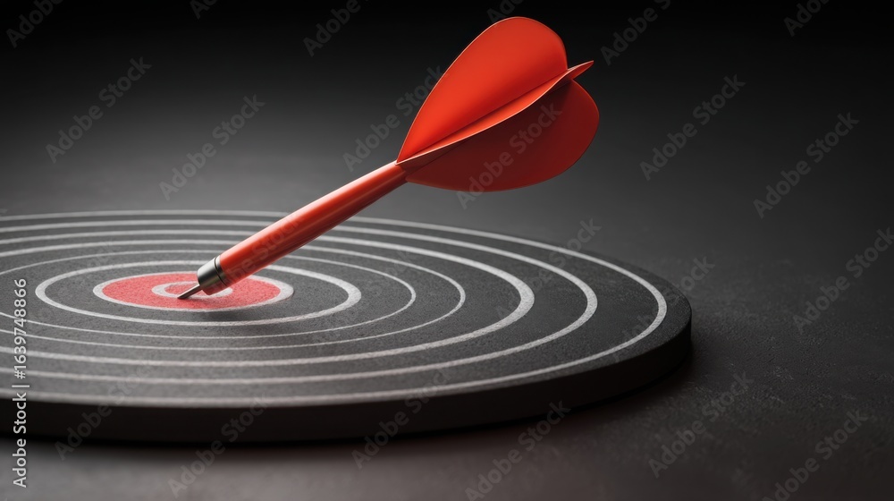 Poster red dart hitting with precision symbolizing focused efforts on achieving goals and desired outcomes