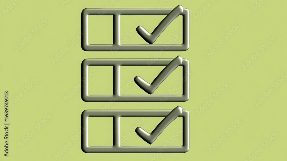 Poster check mark on a green background symbolizing system review and internal tools checking in a conceptu