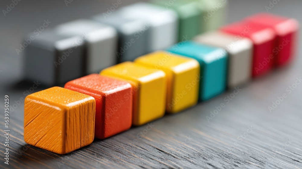 Poster a single colorful wooden block placed on a soft surface showcasing its unique texture and bright hue