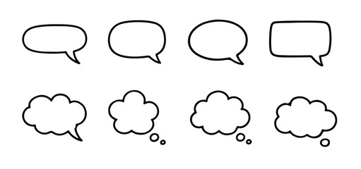 Fototapeta premium Set of outline speech and thought bubbles. Hand-drawn cartoon dialog elements. Great for comics, notes, communication, design, and stickers