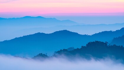 Misty mountains dawn sunrise landscape