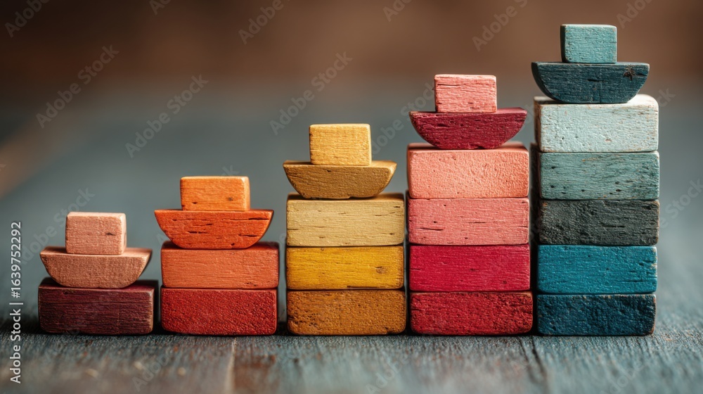 Poster a vibrant stack of colorful blocks symbolizing small wins and momentum in achieving goals with a dyn