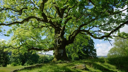 Obraz premium Majestic Sycamore Trees: Iconic Species with Large, Lobed Leaves, Smooth White Bark, and Spreading Canopies, Thriving in Urban Parks, Woodlands, and Riverbanks, Capturing Natural Beauty for Botanical 