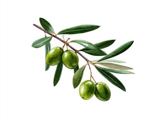 A branch of green olives with leaves, digitally illustrated