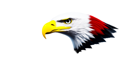 Eagle Head with Red, White and Black Feathers Side View