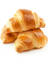 Fresh croissant buttery layers, isolated on white background