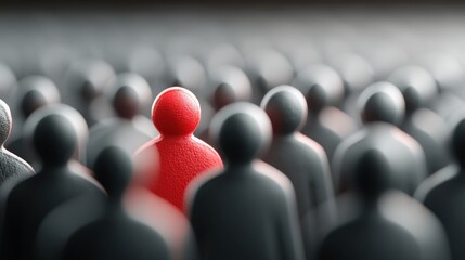 Red person distinguishing themselves from a crowd symbolizing readiness and individuality in a team environment