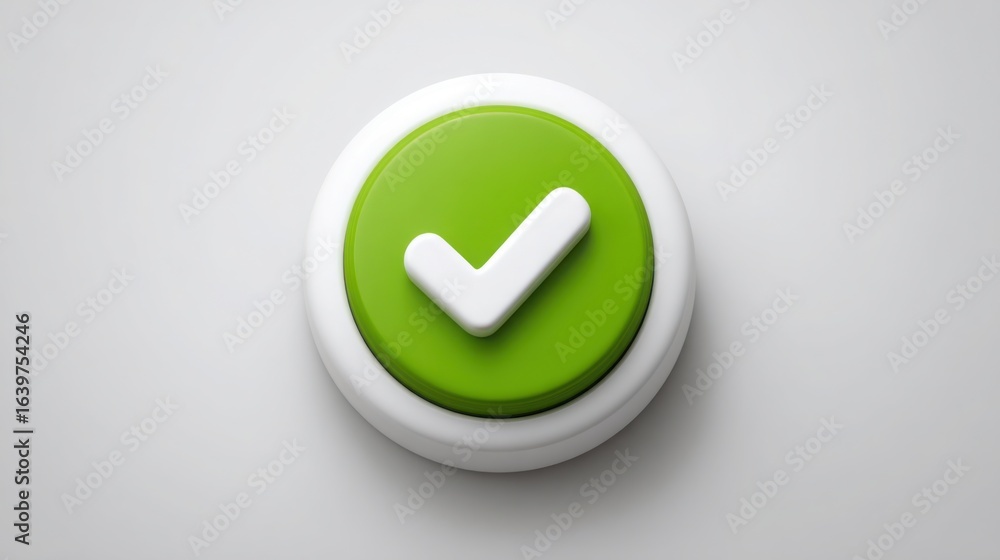 Poster green button featuring a tick symbol representing readiness concept indicating a positive status for