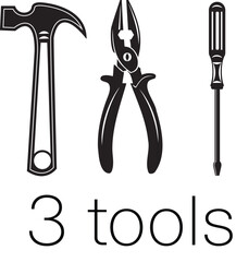 Black silhouette of tools and fastener wrench screwdriver, Hammer