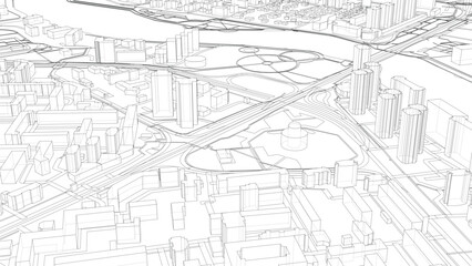 Urban Wireframe Cityscape