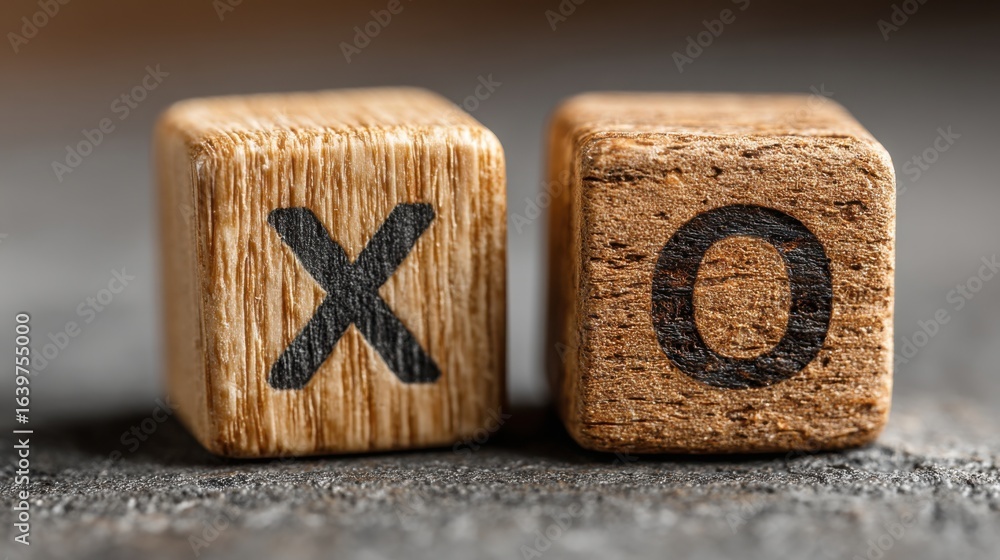 Aufkleber two wooden dice featuring letter o symbolizing logic-based decision making in business to business i