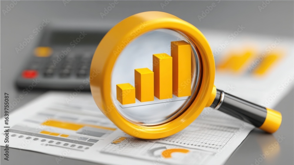 Poster magnifying glass with a document underneath symbolizing essential business summary and information r