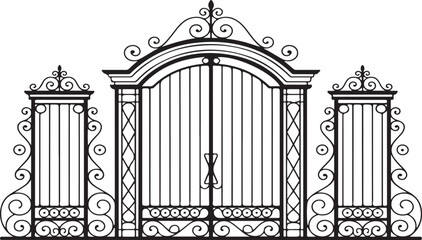 Ornate black metal gate with decorative scrolls and finials wrought iron gate black gate