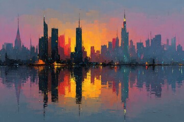 Obraz premium Cityscape Reflection Sunset