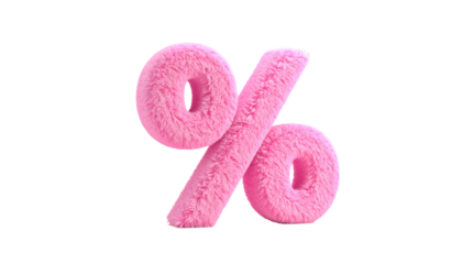 Pink Fluffy Percentage Symbol: 3D Render of Discount Icon