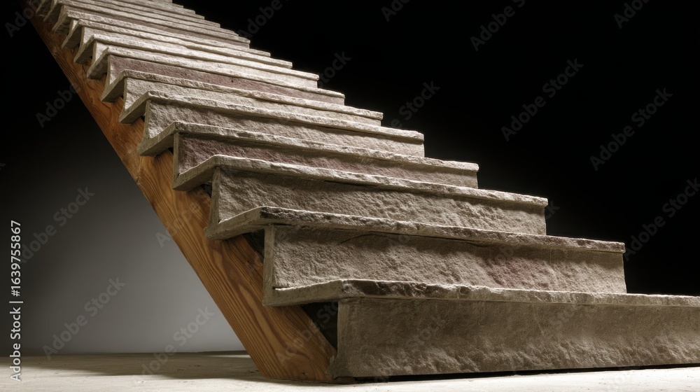 Poster stairs leading upwards representing progression and growth in step-based business strategies and ope