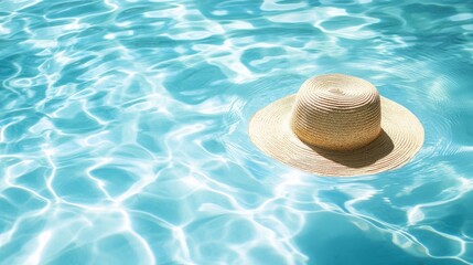 Straw Hat Floating in Pool Water