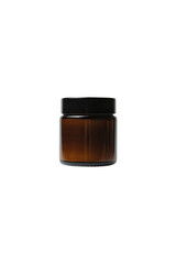 Amber Glass Jar with Black Lid on White Background