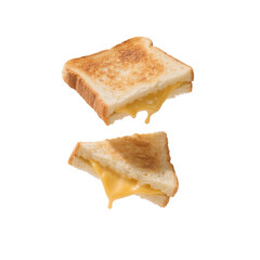 Grilled Cheese Sandwich Cut In Half On White Background