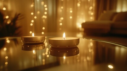 Two Lit Candles on a Glass Table