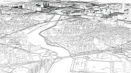 Fototapeta premium Intricate Cityscape Wireframe