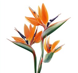 Vibrant orange-and-green bird of paradise flowers