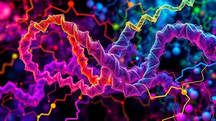 An abstract representation of metabolic pathways in vibrant colors, twisting like a double helix.