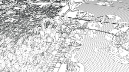 Fototapeta premium Intricate Cityscape Wireframe